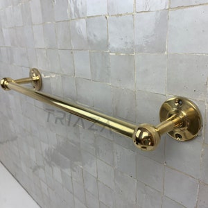 Unlacquered solid brass Hanging towel , brass towel Rail , handmade towel bar , Towel , brass towel holder , bathroom brass towel holder