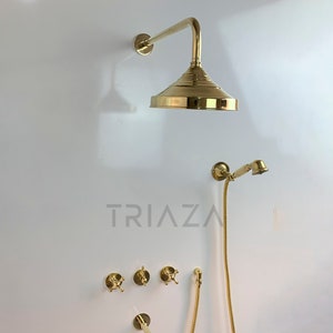 Unlacquered Solid brass shower  , shower , shower system 3 outlets , shower system set , Rain shower , Master bathroom , shower hand