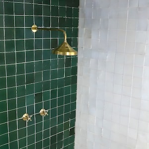 Antique Unlacquered Brass Shower System, Rainfall Shower Head with customizable shower arm and  handles