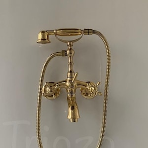Vintage solid brass tubfiller,Unlacquered solid brass wall mount bathtub tubfiller with handheld shower