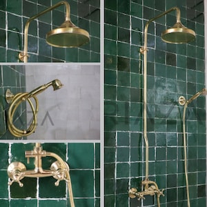 Unlacquered solid brass shower system , brass shower , shower system , master bathroom shower , shower handheld , brass Rain shower head