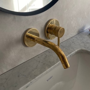 Brass Vanity Faucet, Unlacquered wall mount Brass Bathroom Faucet, Single handle vanity sink faucet