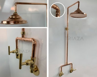 Unlacquered Solid copper shower , outdoor shower , copper outdoor shower , copper shower , copper showerhead , copper shower head , copper