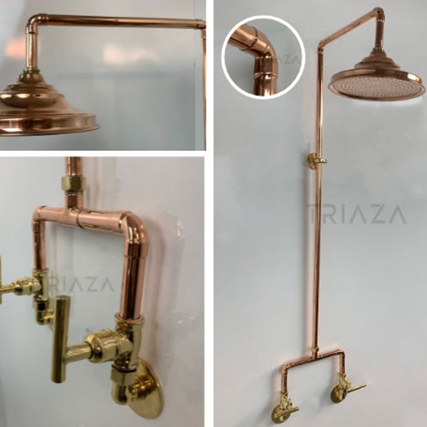 Unlacquered Solid copper shower , outdoor shower , copper outdoor shower , copper shower , copper showerhead , copper shower head , copper