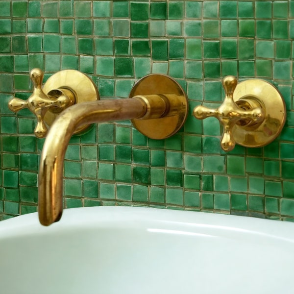 brass vanity faucet, Unlacquered brass bathroom faucet, double handle vanity sink faucet