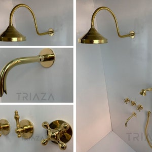 Unlacquered Solid brass shower  , shower , shower system 3 outlets , shower system set , Rain shower , Master bathroom , shower hand
