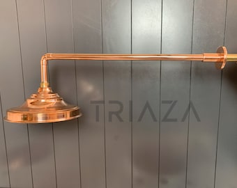 Unlacquered Copper shower arm extension , copper shower , copper arm , Rain shower head , Showerhead ,  copper showerhead , outdoor shower ,