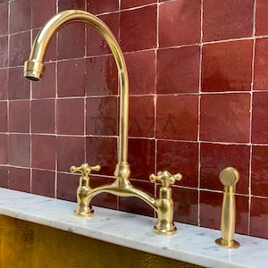 Unlacquered Solid brass kitchen faucet , Kitchen faucet , brass faucet kitchen , sink faucet , kitchen sink , brass sink faucet