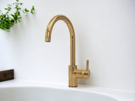 Unlacquered brass faucet , single hole faucet , kitchen faucet , brass kitchen faucet , hot and cold faucet , sink faucet , kitchen sink ,