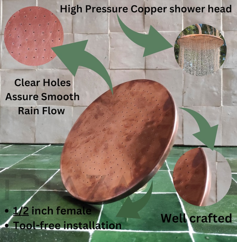 Unlacquered Solid copper shower head , copper , shower head , shower , copper shower head , outdoor shower head , Rain shower head , showers image 2
