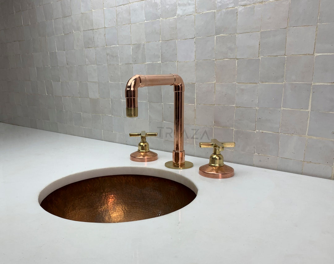 Unlacquered Copper Bathroom Tap Copper Antique Vanity Faucet Etsy