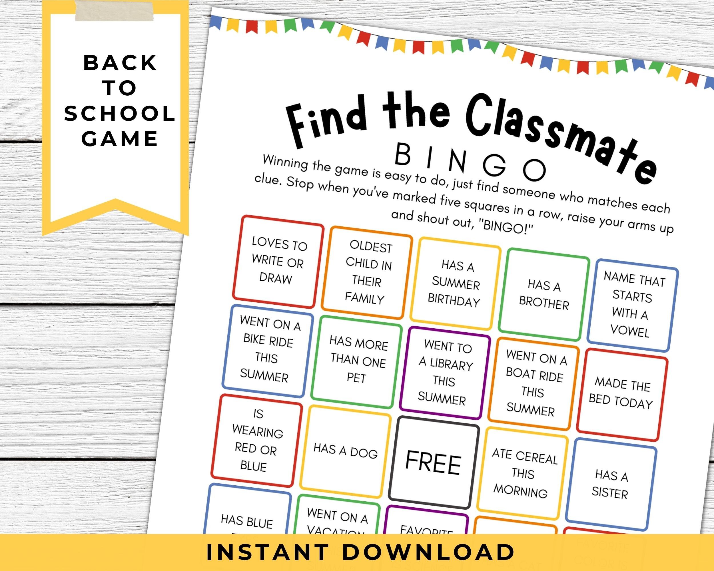Find the Classmate Bingo Printable Back to School Classroom - Etsy