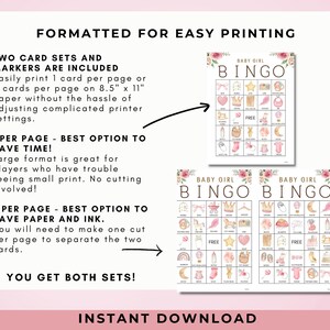 Baby Girl Bingo Set | 40 PRINTABLE Cards Markers | Baby Shower Game ...