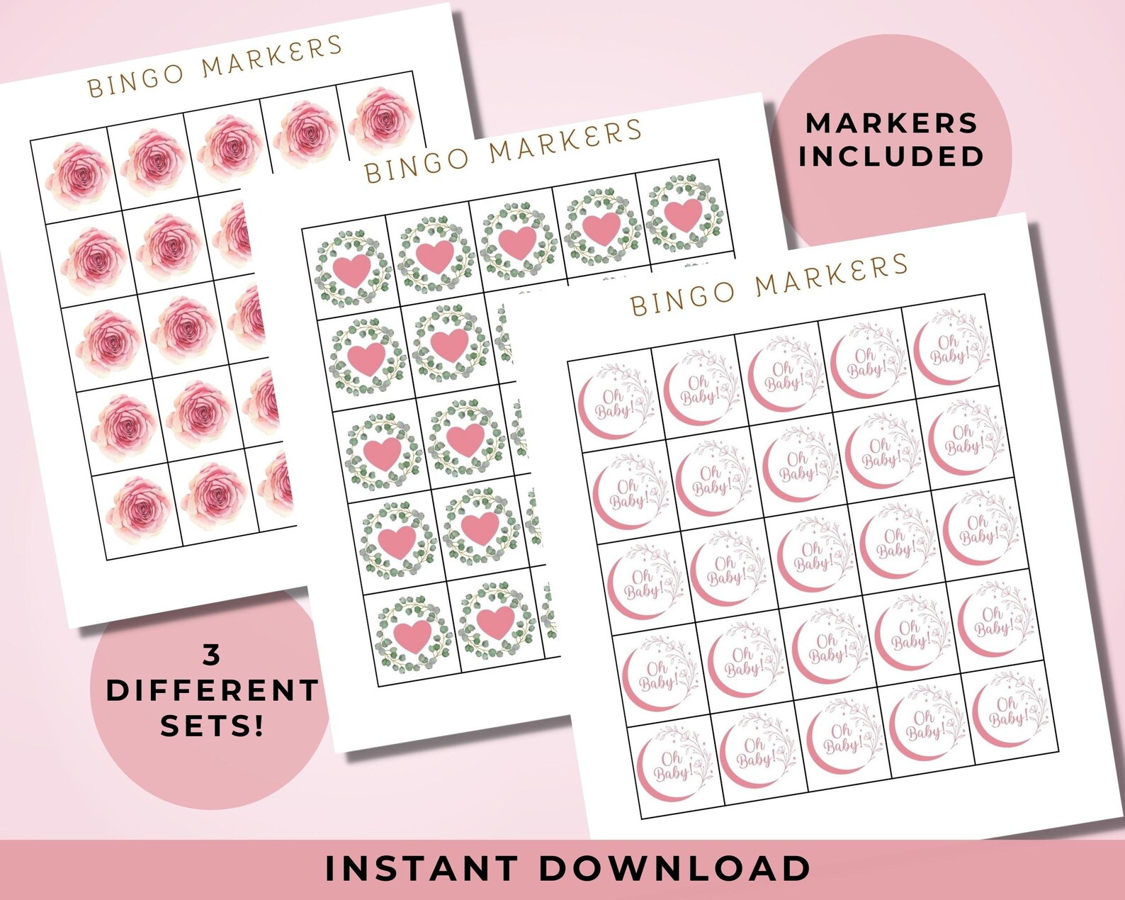 Baby Girl Bingo Set | 40 PRINTABLE Cards Markers | Baby Shower Game ...