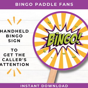 Handheld Printable Bingo Sign or Paddle Fan; Bingo Night Decoration; 8 ...