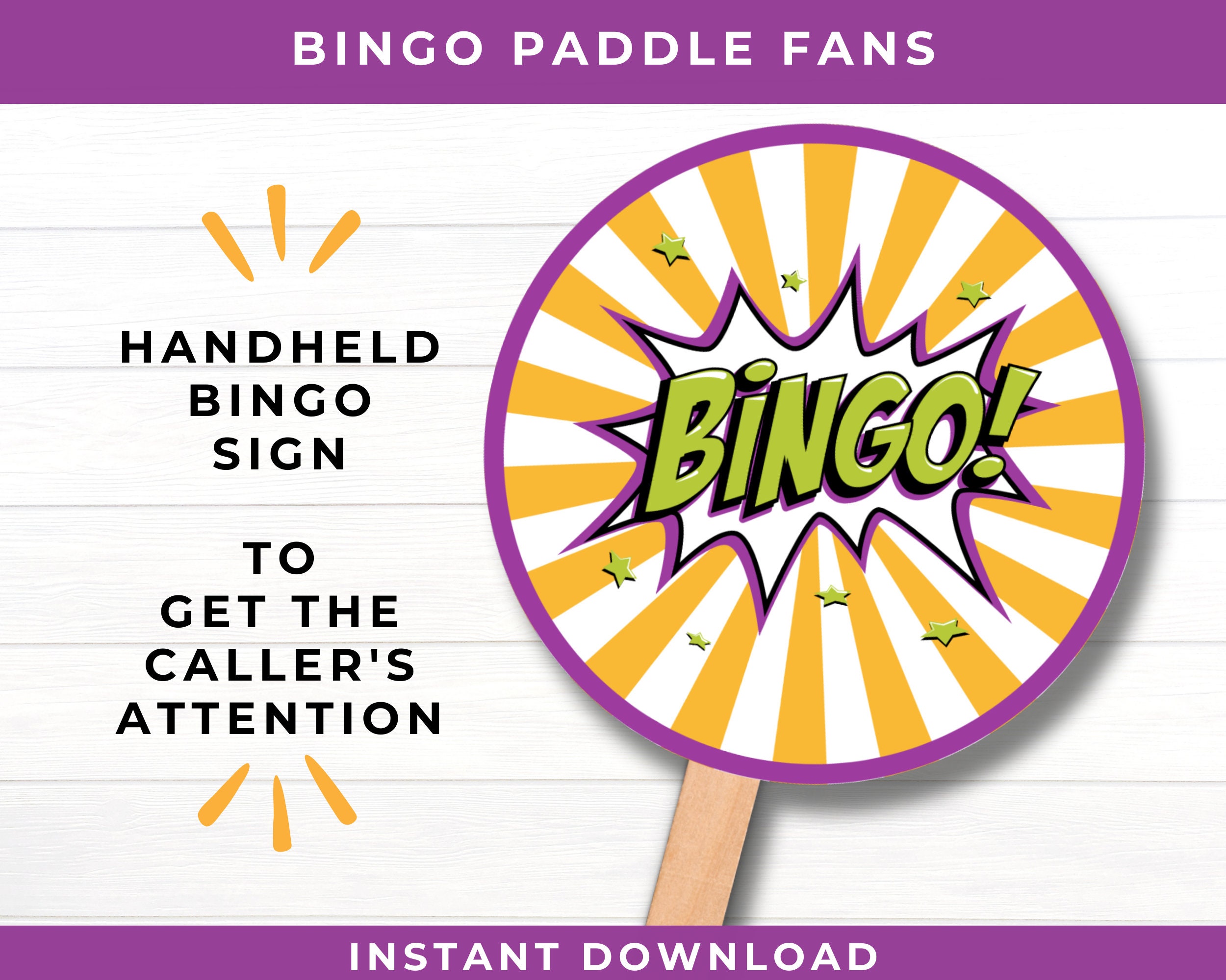 Handheld Printable Bingo Sign or Paddle Fan Bingo Night Decoration 8