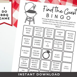 Find the Guest Bingo Game Printable for I Do BBQ Engagement Party | Find Someone Who Wedding Cookout Icebreaker for Large Group | We Do BBQ