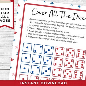 Cover the Dice | Patriotic Printable Game | Dice Games for Kids | Counting Activity | Flag Theme | Group or Single Player Game | Family Game