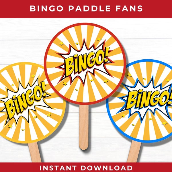 Handheld Printable Bingo Sign or Paddle Fan in 6 Colors to Match Your Theme or Activity | Winner Wand to Signal the Caller | Bingo Supplies