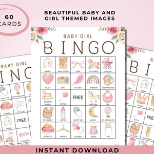 Baby Girl Bingo Printable Game With 60 Cards and Markers | Large Baby ...