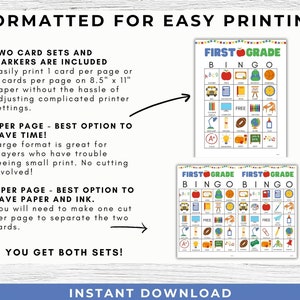 First Grade Bingo Game Printable, 40 Cards and Apple Markers First Day ...