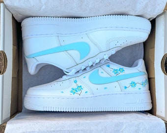 Junior blue floral custom Air force 1’s