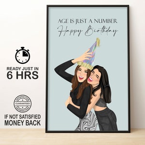 21st Birthday Gift For Her, Personalised 21st Birthday Present, Best Friend Print, Custom minimalist Faceless Portrait wall art Gift for her