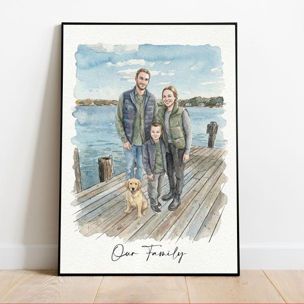 Ritratto di famiglia personalizzato ad acquerello, illustrazione senza volto personalizzata, regalo unico per i genitori, decorazione murale per la casa, stampa per l'arredamento di famiglia