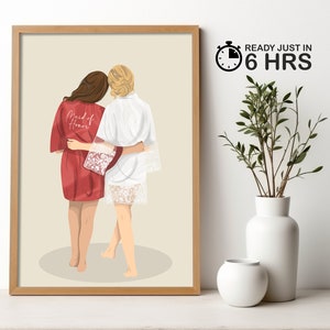 Regalo personalizado para dama de honor, impresión de agradecimiento de boda, regalo para dama de honor, retrato de boda personalizado, póster de retrato digital, regalo
