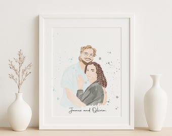 Custom Couple Portrait, Personalized Watercolor Illustration, Unique Anniversary Gift, Custom Wall Art for Couples and Weddings