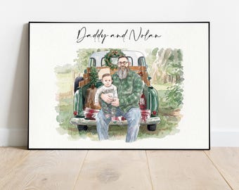 Christmas Gift for Dad, Watercolor Custom Family  Portrait From Photo Personalized Father's Day Gift for Dad, New Mom Gift