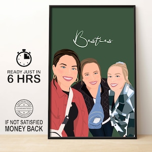 best friend cartoon portrait, Birthday Gift for Her, Friendship Custom, Faceless portrait print, gift for bestie, Custom Friendship Gift