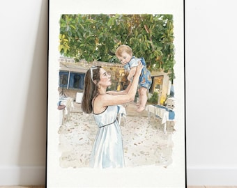 Custom Hand-Drawn Portrait for Mom and Dad, Family Portrait from Photo, Mother/Father's Day Gift, 1st Mothers Day,Gift from Daughter,