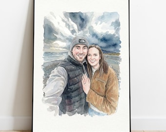 Custom Couple Portrait, Hand Drawn Illustration Painting from Photo, 1st Anniversary Gift,  , Wedding or Engagement Gift for Her Him