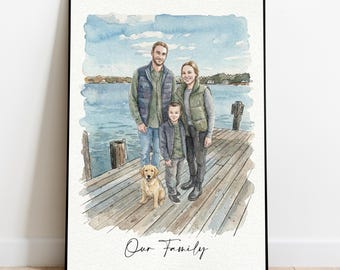 Benutzerdefinierte Aquarell Familienporträt, personalisierte gesichtslose Illustration, Einzigartiges Geschenk für Eltern, Wandkunst für Zuhause, Familiendekor-Druck