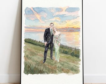 Custom Hand-Drawn Watercolor Portrait, Couple Proposal Drawing Gift for Her, Boyfriend and Girlfriend Christmas Gift