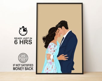 Custom couple gift for Valentine gift for her, Personalized portrait from photo, Best friend gift for him, Anniversary gift for boyfriend