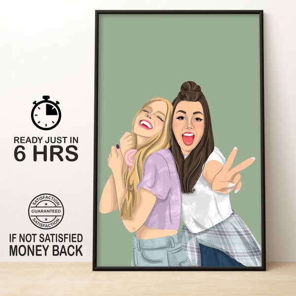 Girlfriend's personalized gift, Girls Drawing from photo, Faceless Portrait gift for her, Custom Faceless portrait, BFF's best friend gift