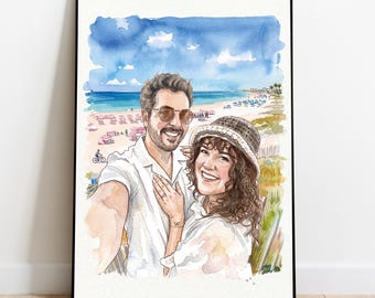 Custom Hand-Drawn Watercolor Portrait, Couple Proposal Drawing Gift for Her, Boyfriend and Girlfriend Christmas Gift