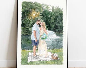 Custom Hand-Drawn Watercolor Portrait, Couple Proposal Drawing Gift for Her, Boyfriend and Girlfriend Christmas Gift