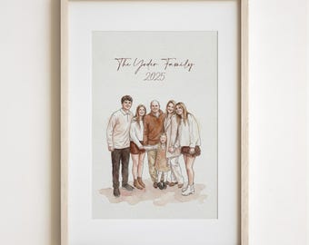Custom Family Portrait, Personalized  Portrait From Photo,Anniversary Gift for Mom/Dad, Christmas Gift for him/Her, Watercolor Painting