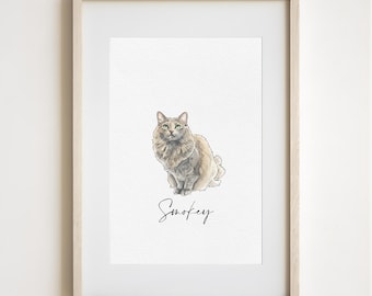 Custom Cat Portrait From Photo Watercolor Pet Painting Personalized Pet Memorial Gift for Cat Lovers Unique Pet Art Print