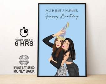 Personalized Birthday Present, Custom Gift For Her, Best Friend Print, Digital Portrait Poster, Wall Art Canvas, Minimalist Unique Gift