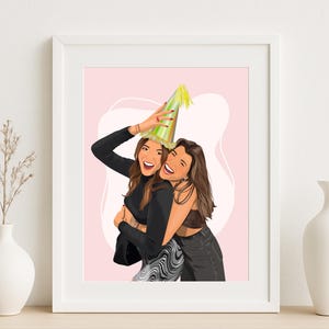 Custom Best Friends Portrait | Personalized Party Illustration from Photo | Fun Digital Artwork | Friendship Wall Art Gift