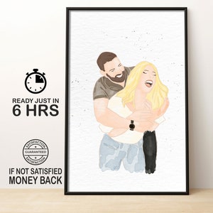 Dibujo de pareja de acuarela personalizado, retrato de un ser querido de la foto, boda, compromiso, regalo de aniversario, pintura de la foto