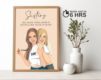 Personalized Sister Portrait, Custom Birthday Gift for Sister, Mother’s ...