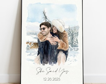 Custom Couple Watercolor Portrait, Hand-Drawn Proposal Drawing, Boyfriend Gift, Girlfriend Birthday Gift, Valentines Day Gift for Her