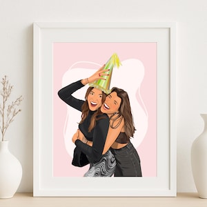 Custom Best Friends Portrait, Personalized Illustration, Birthday Gift for Friends, Digital Artwork for Wall Decor