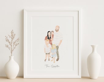 Custom Watercolor Family Portrait, Personalized Faceless Illustration, Unique Gift for Parents, Wall Art for Home, Family Decor Print