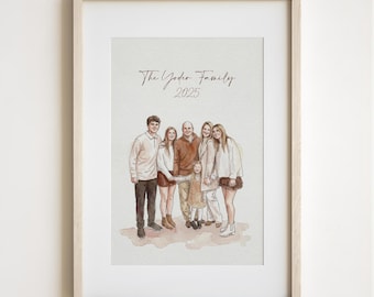 Custom Family Portrait, Personalized  Portrait From Photo,Anniversary Gift for Mom/Dad, Christmas Gift for him/Her, Watercolor Painting
